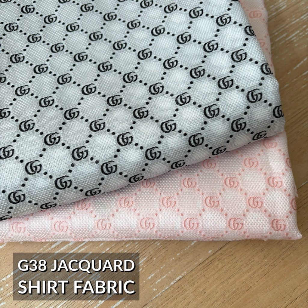 G38 Jacquard Shirt Fabric White and Pink editorial product context 1