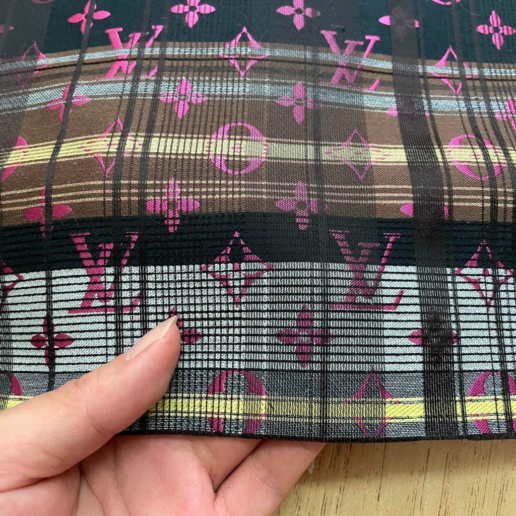 L25 Jacquard Fabric Plaid Pink on Grey editorial product context 2