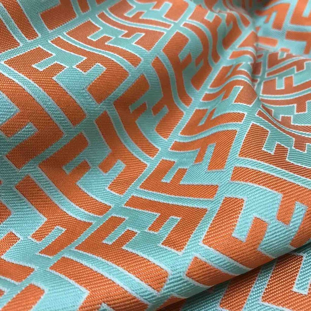 F03 Designer Inspired FF Fabric Orange Green editorial product context 2