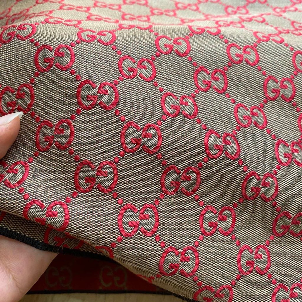 G15 Jacquard Fabric Red on Khaki editorial product context 2