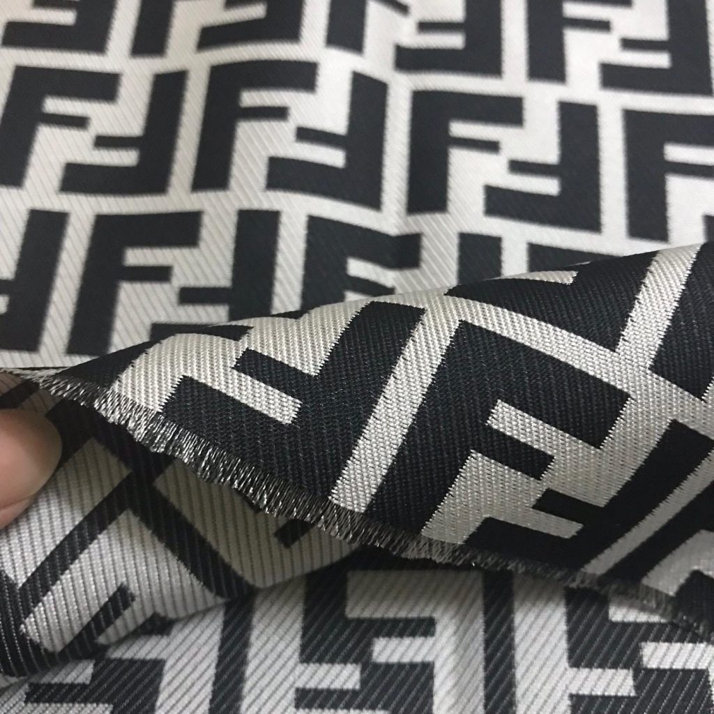 F01 Jacquard Fabric Designer Inspired Fabric Black on Light Grey editorial product context 2