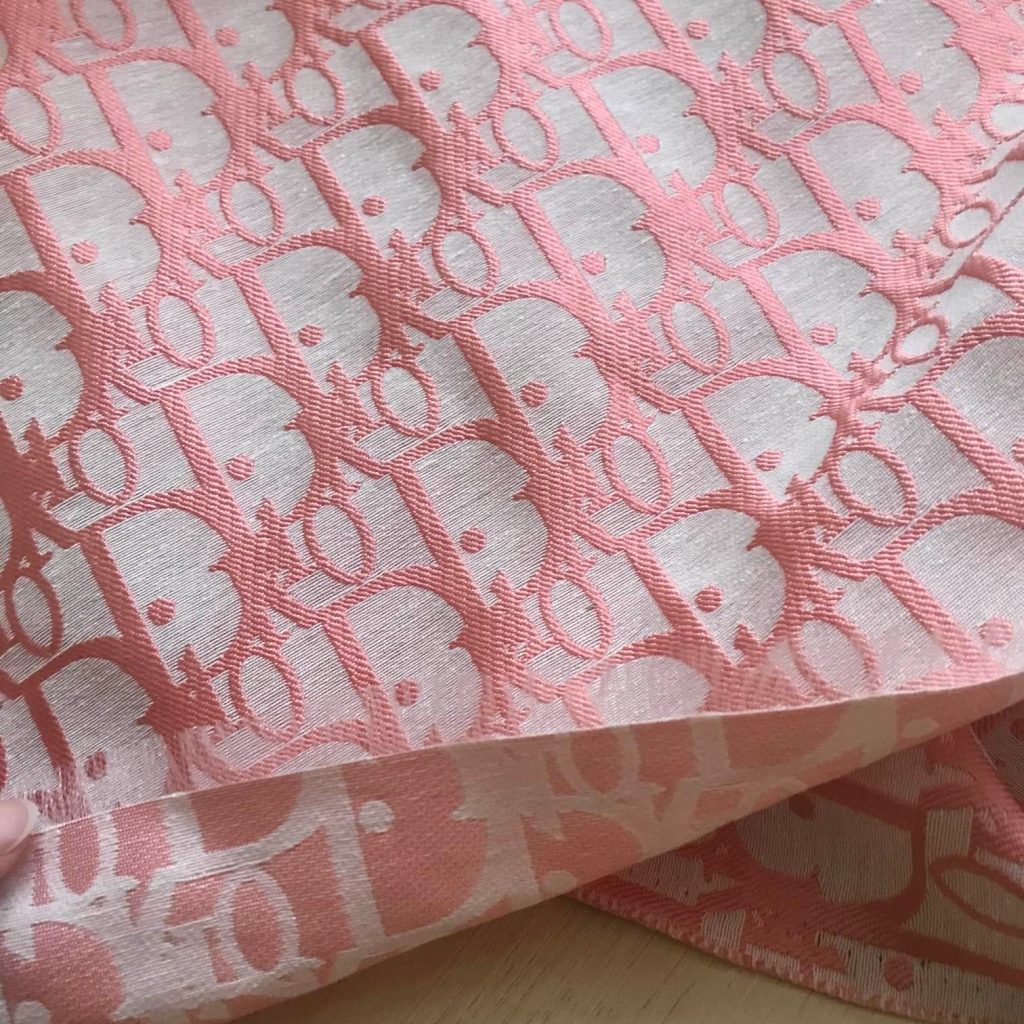 D02 Jacquard Fabric Peach Pink on Light Grey editorial product context 2
