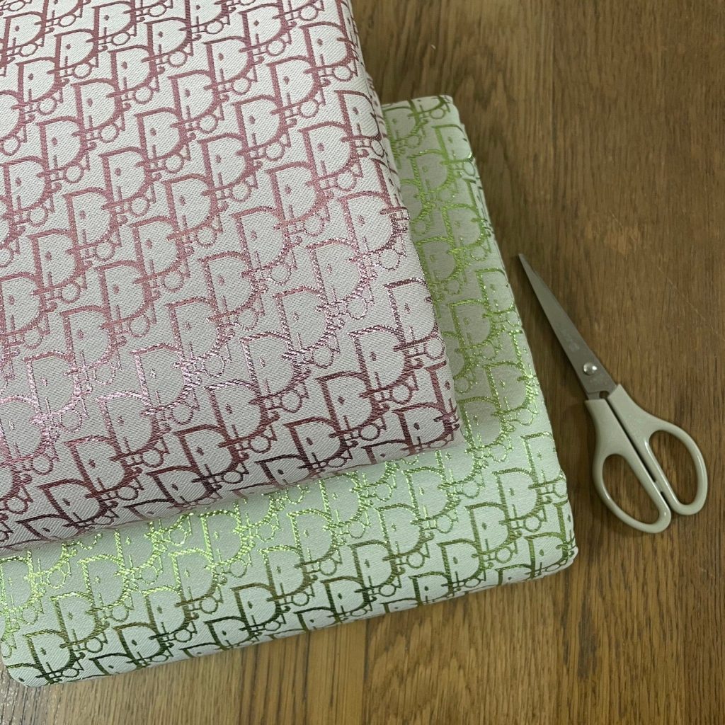 D05 Jacquard Fabric Shimmery Pink and Green editorial product context 2