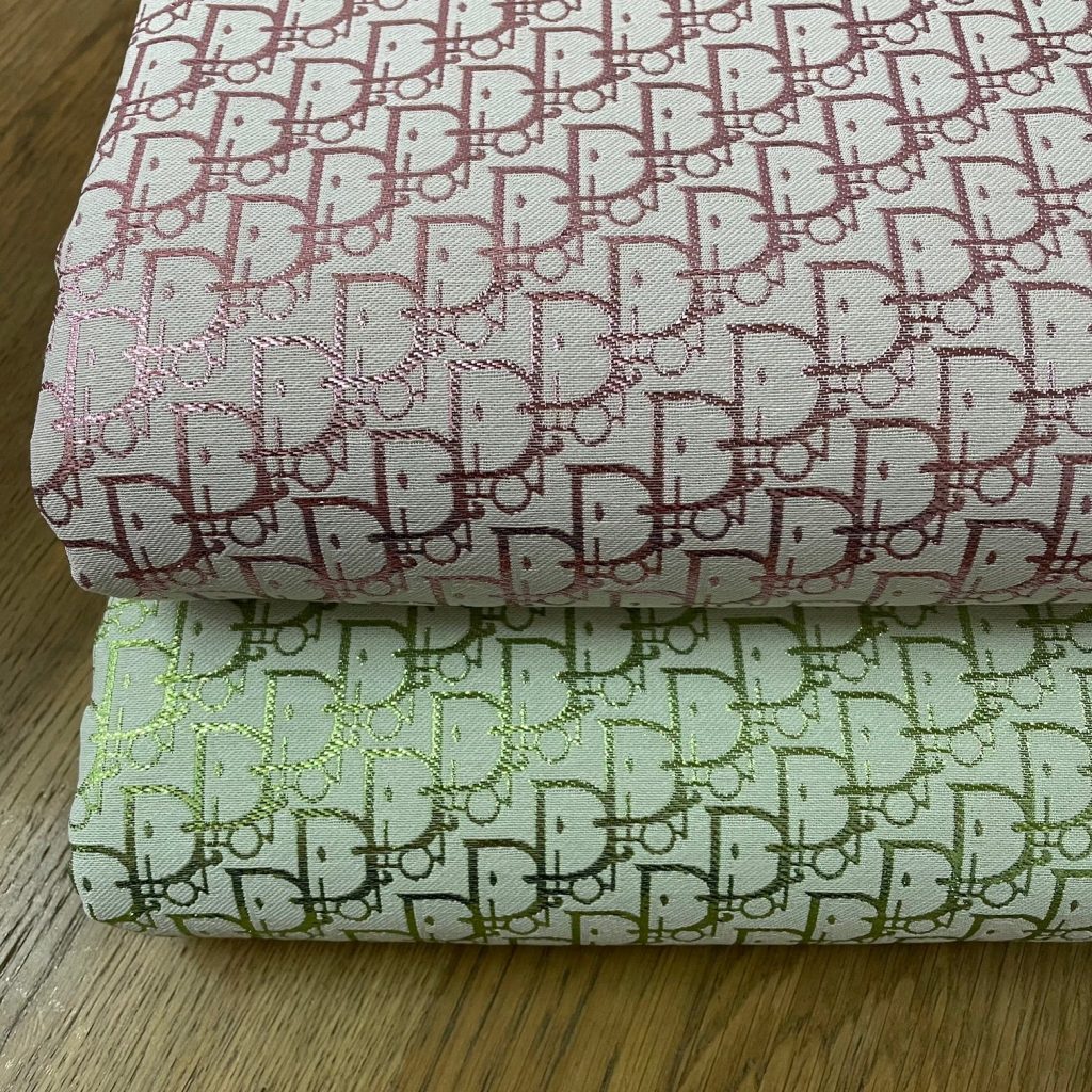 D05 Jacquard Fabric Shimmery Pink and Green editorial product context 1