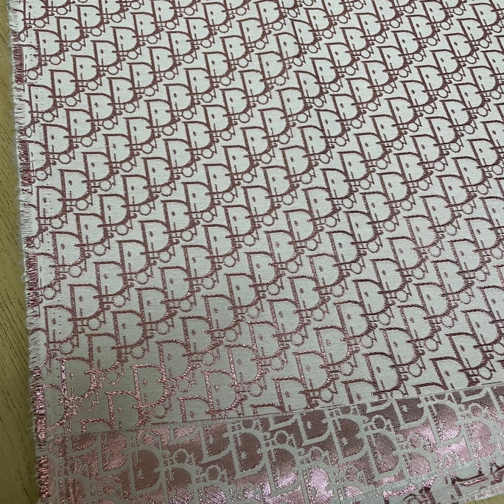 D05 Jacquard Fabric Shimmery Pink and Green editorial product context 3