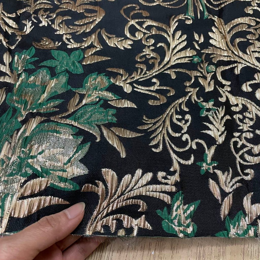 J03 Gold Floral Jacquard Fabric Gold Green on Black editorial product context 2