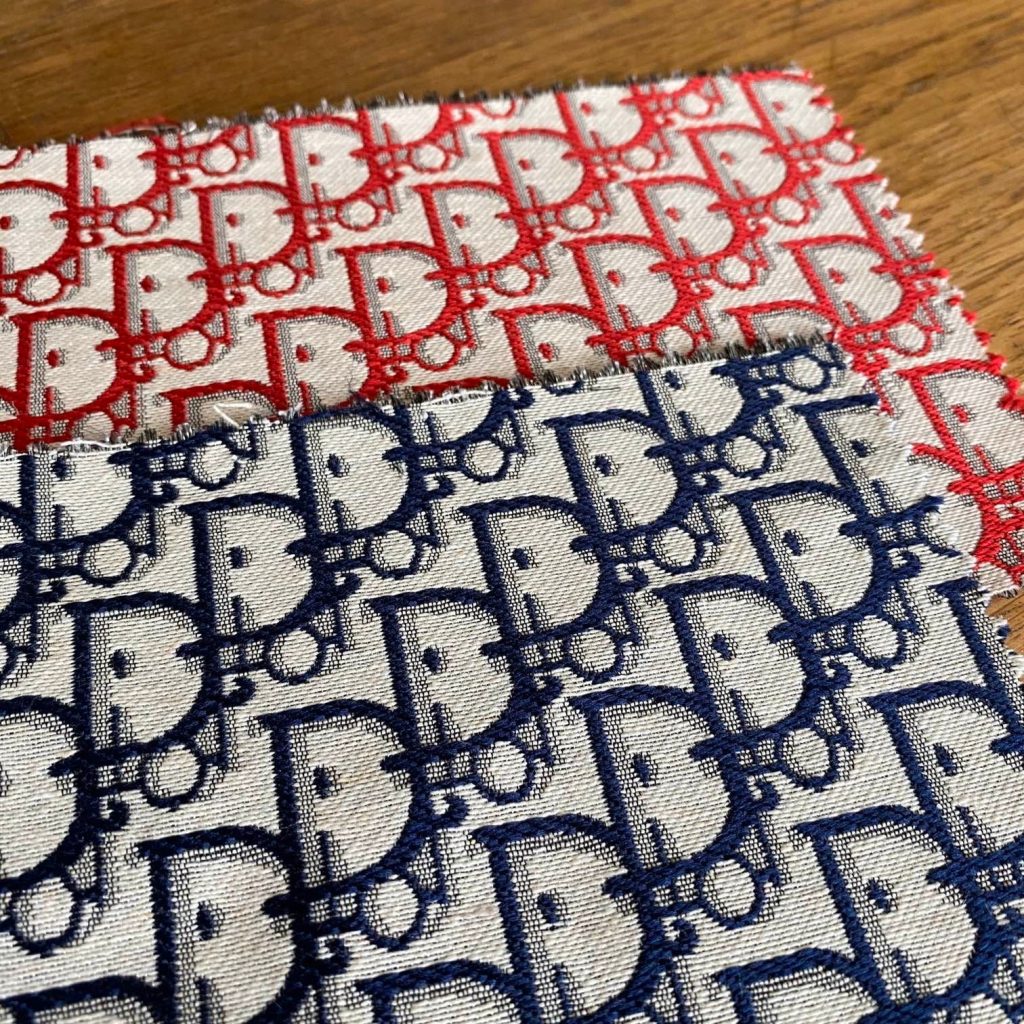 D04 Jacquard Fabric Designer Inspired Fabric Red and Navy editorial product context 1