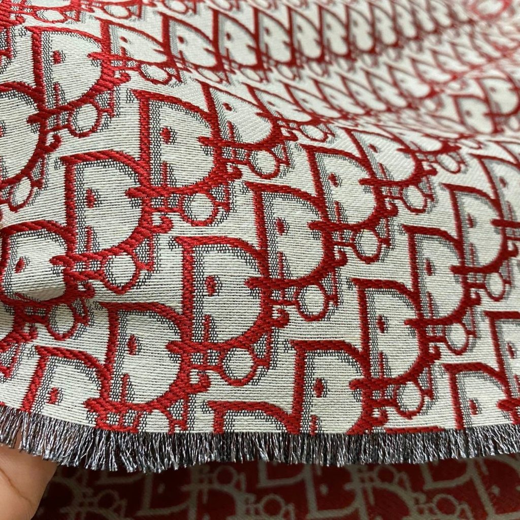 D04 Jacquard Fabric Designer Inspired Fabric Red and Navy editorial product context 2