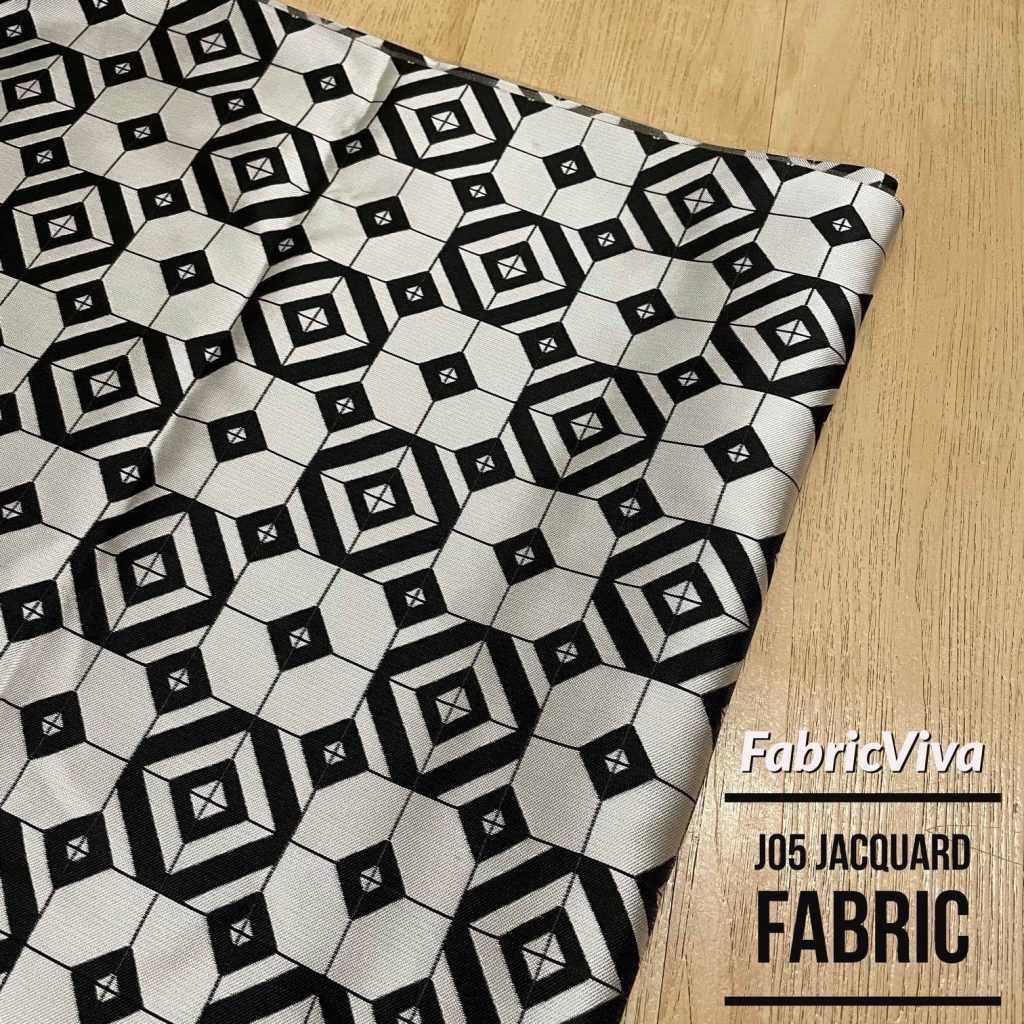 J05 Geometric Fabric Black and Silver White editorial product context 1