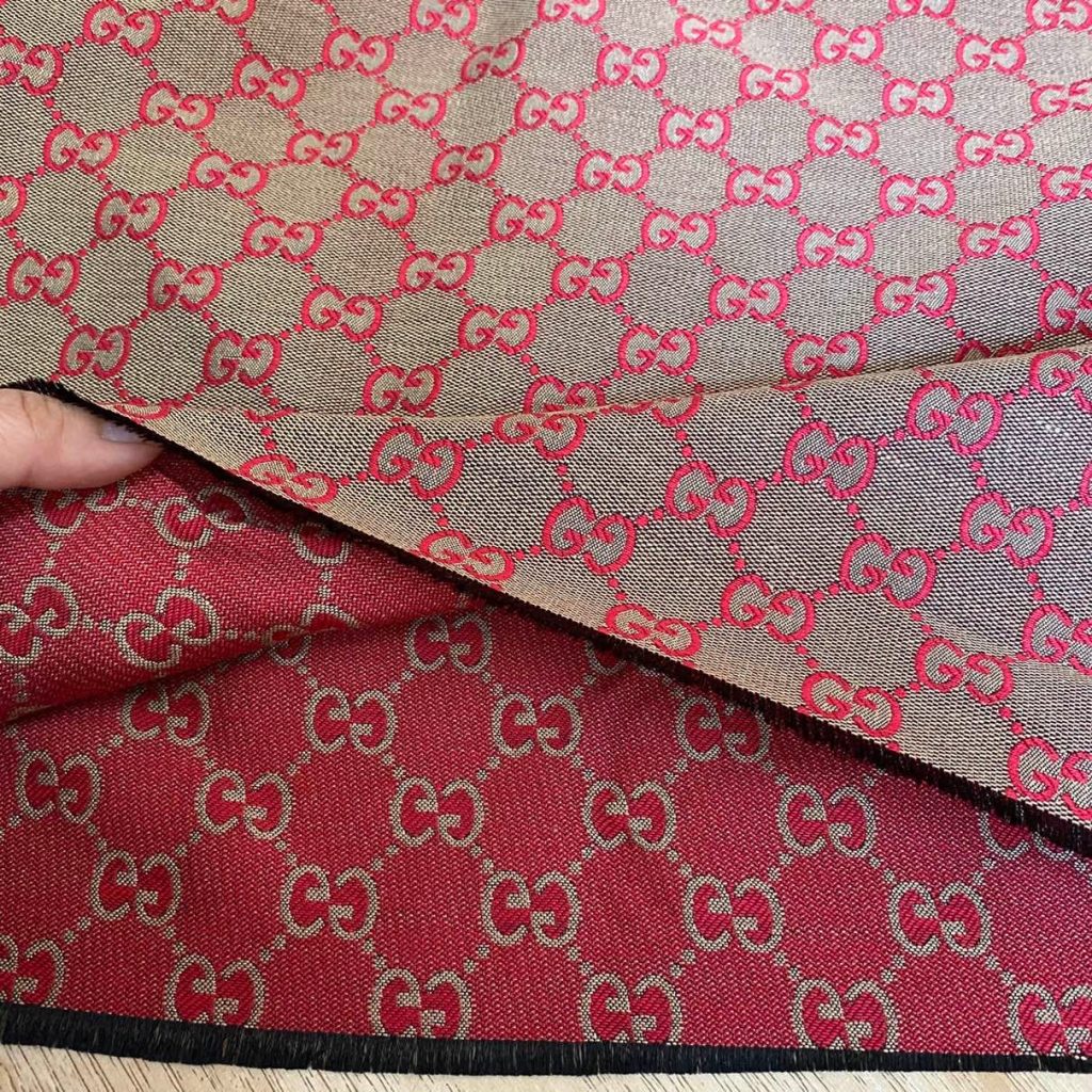 G15 Jacquard Fabric Red on Khaki editorial product context 3