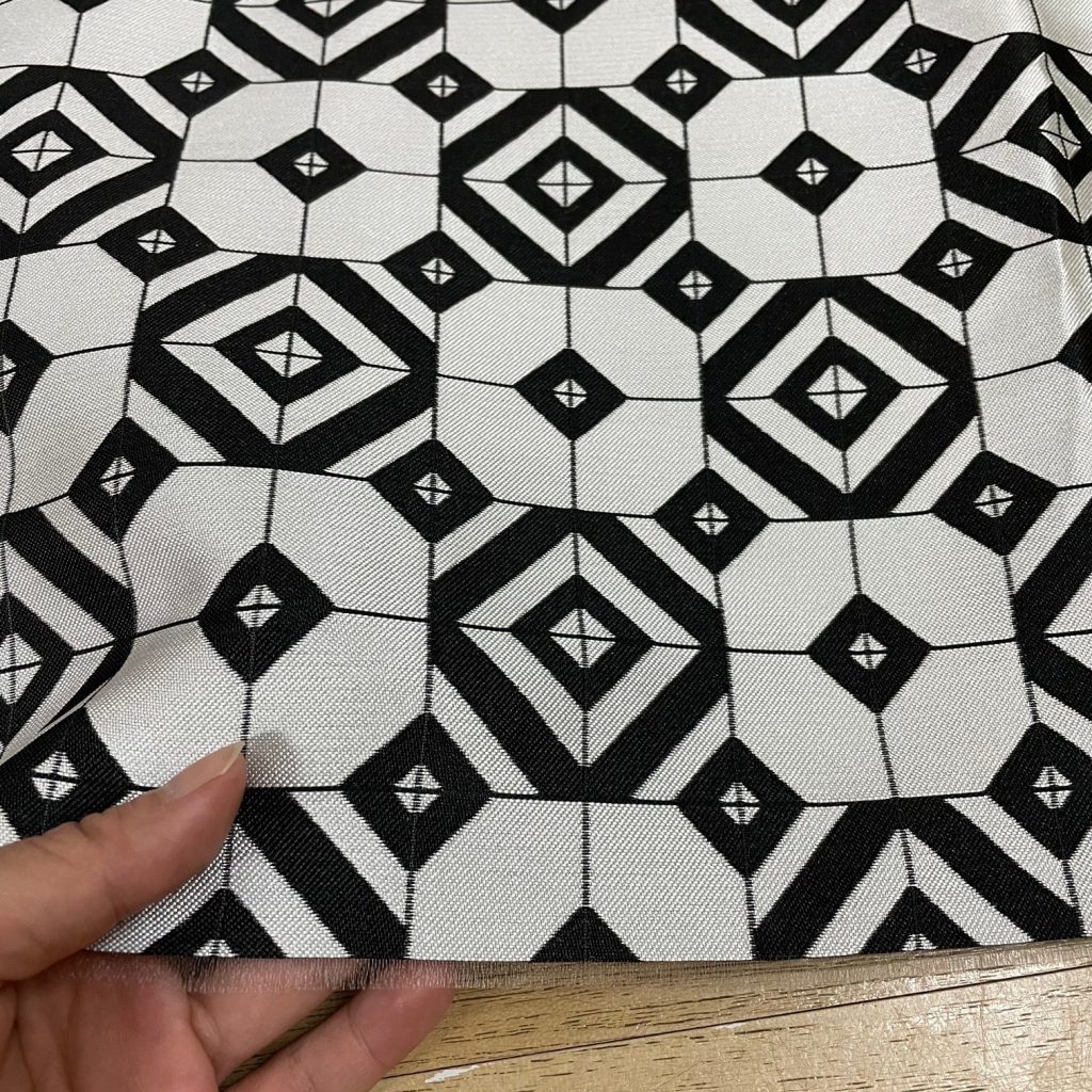 J05 Geometric Fabric Black and Silver White editorial product context 2