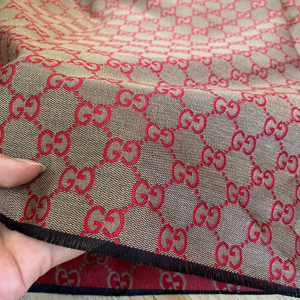 G15 Jacquard Fabric Red on Khaki editorial product context 1